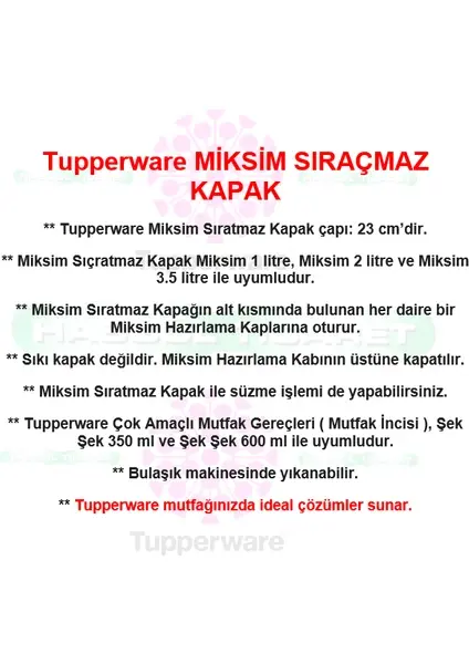 Tupperware Miksim Sıçratmaz Kapak